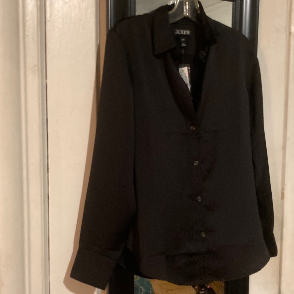NWT J. Crew Black Long-Sleeve Button Front Blouse